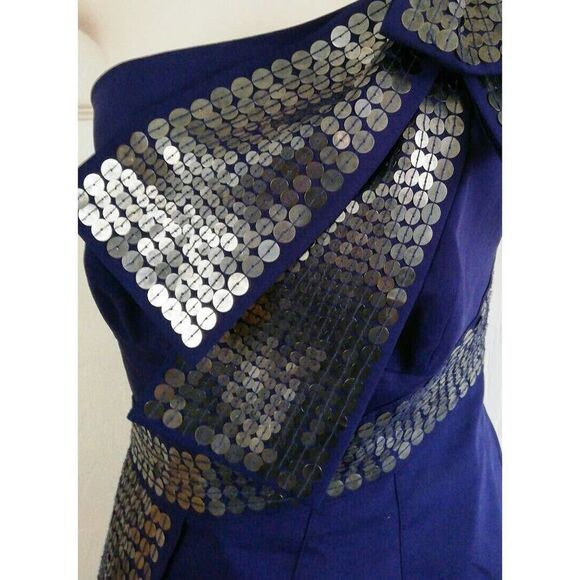 Susana Monaco Blue Flower Print 100% Silk Baby Doll Empire Dress Size 8 - Picture 5 of 12